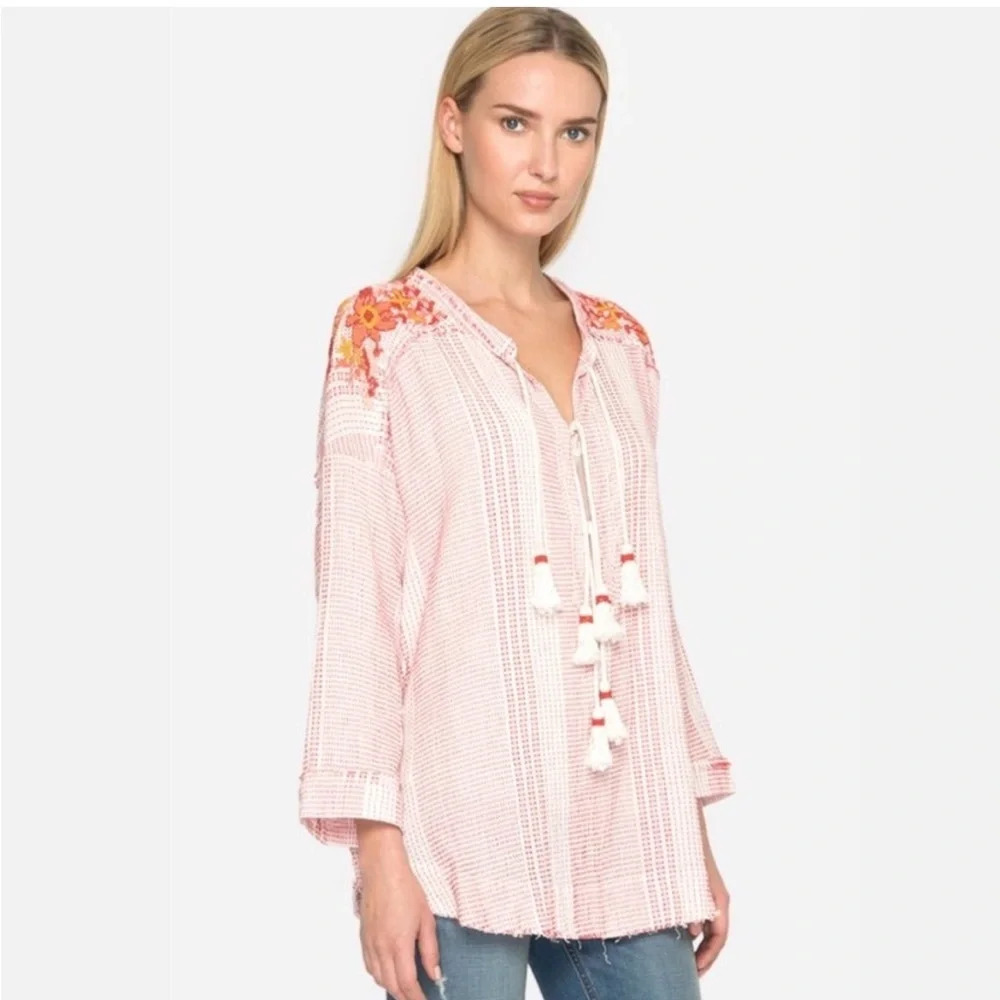 Johnny Was Jacque Beaded Floral Tassel Boho Blouse